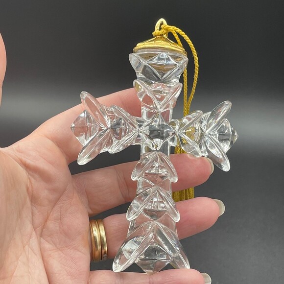 Gorham Lead Crystal Germany Cross Glass Ornament with Gold Tassel - Picture 4 of 6